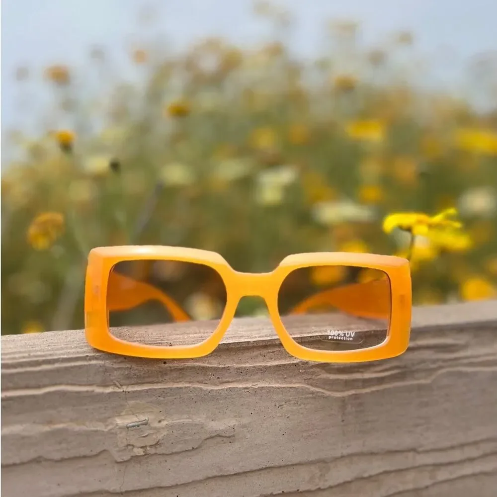 Sunglasses orange color smooth plain square light tint edc baddie  cottagecore